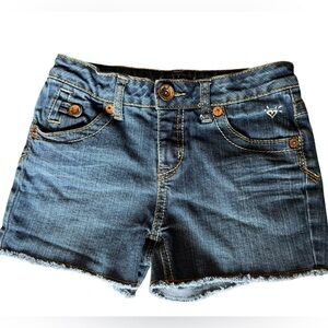 Justice Simply Low Denim Jean Shorts Girls Size 14S Medium Wash 3" Inseam EUC
